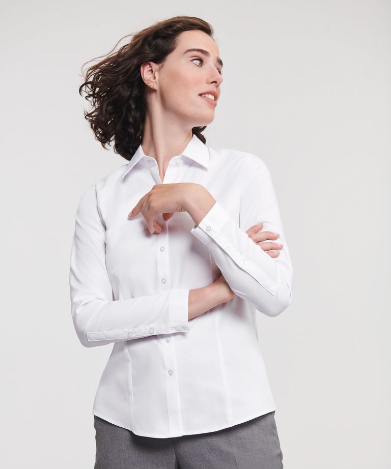 Russell Collection &#8211; Womens Long Sleeve Herringbone Shirt J962F, Vivid Promotion Workwear