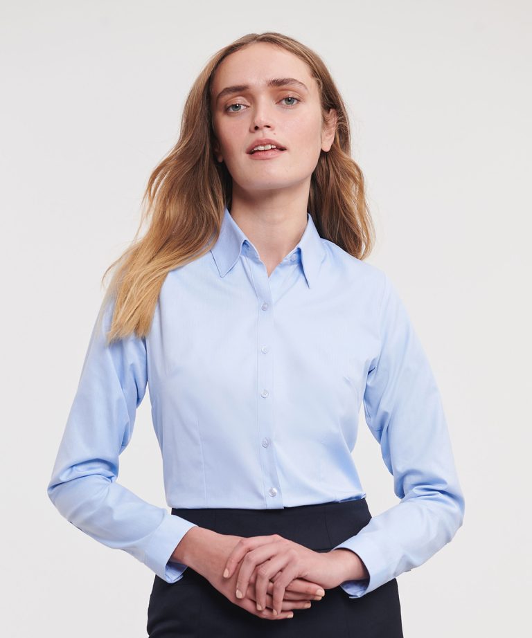 Russell Collection - Womens Long Sleeve Herringbone Shirt J962F