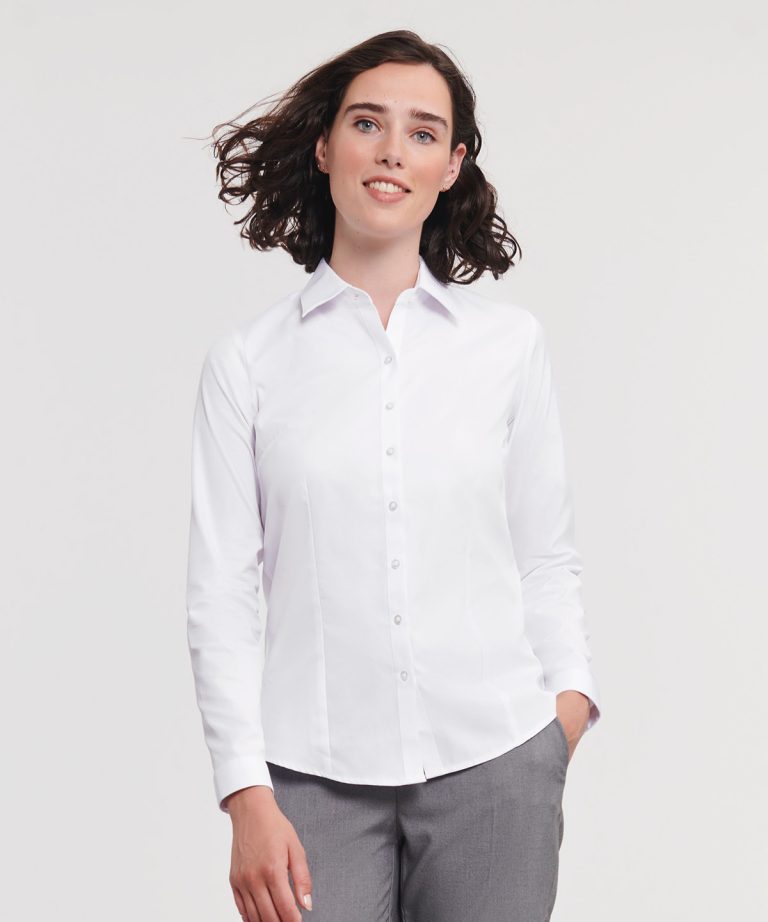 Alternative view of Russell Collection - Womens Long Sleeve Herringbone Shirt J962F