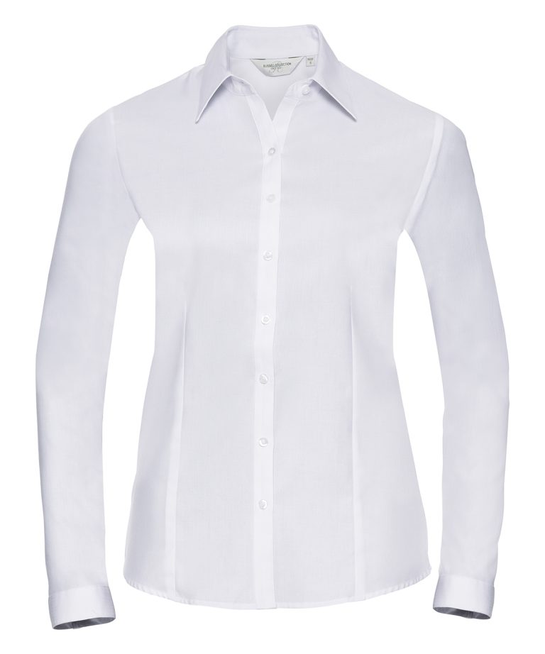Russell Collection &#8211; Womens Long Sleeve Herringbone Shirt J962F, Vivid Promotion Workwear