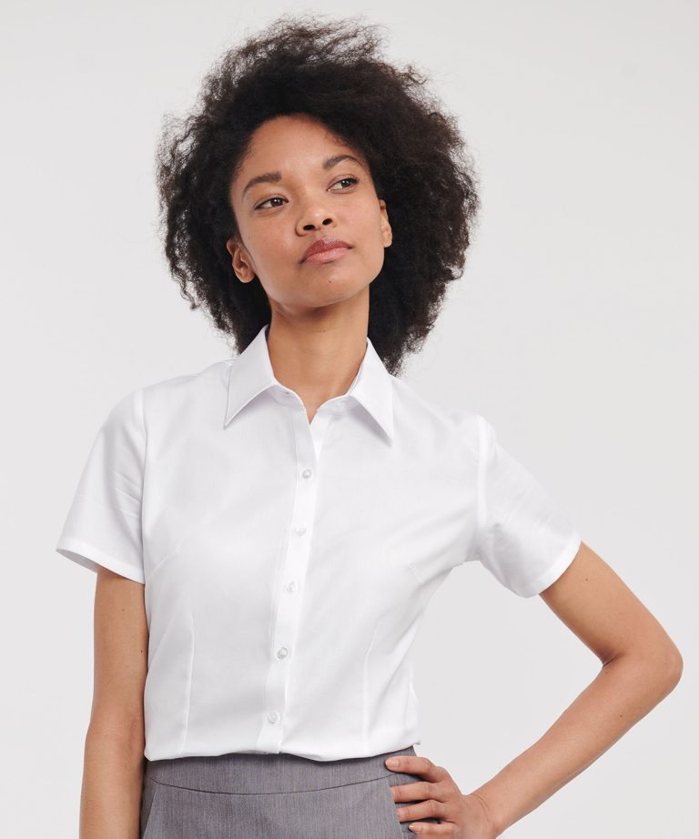 Russell Collection &#8211; Womens Short Sleeve Herringbone Shirt J963F, Vivid Promotion Workwear