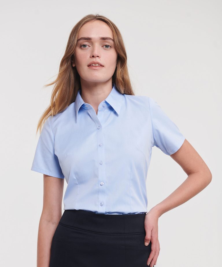 Russell Collection &#8211; Womens Short Sleeve Herringbone Shirt J963F, Vivid Promotion Workwear