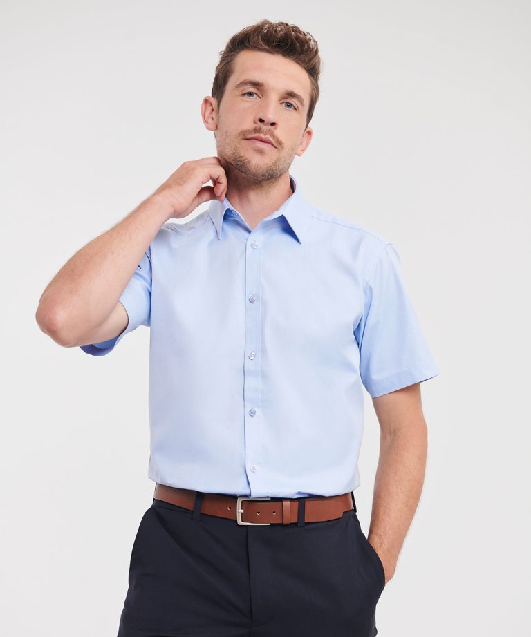 Russell Collection - Short Sleeve Herringbone Shirt J963M