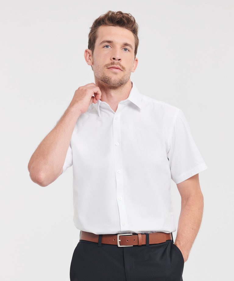 Alternative view of Russell Collection - Short Sleeve Herringbone Shirt J963M
