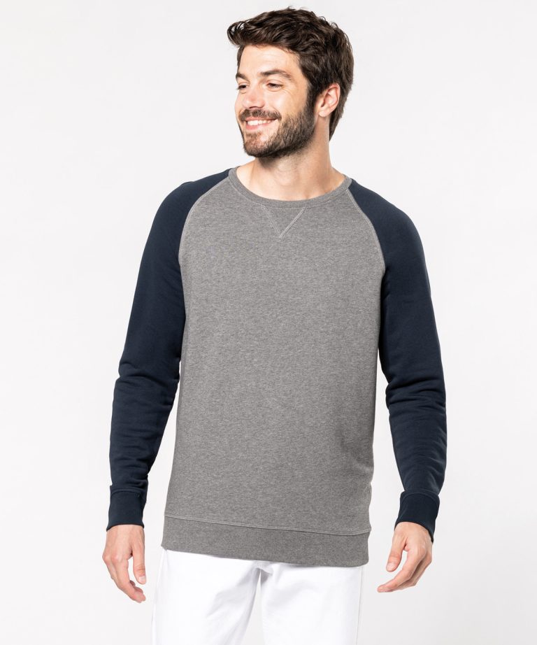 Kariban &#8211; Mens Two &#8211; Tone Organic Crew Neck Raglan Sleeve Sweatshirt KB491, Vivid Promotion Workwear