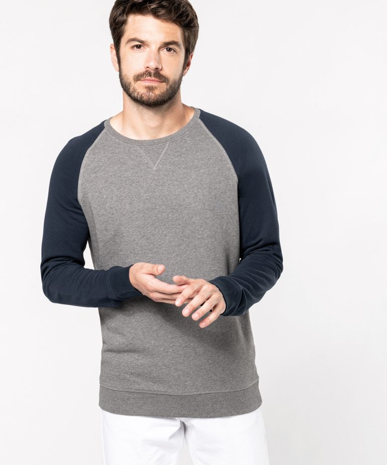 Kariban &#8211; Mens Two &#8211; Tone Organic Crew Neck Raglan Sleeve Sweatshirt KB491, Vivid Promotion Workwear