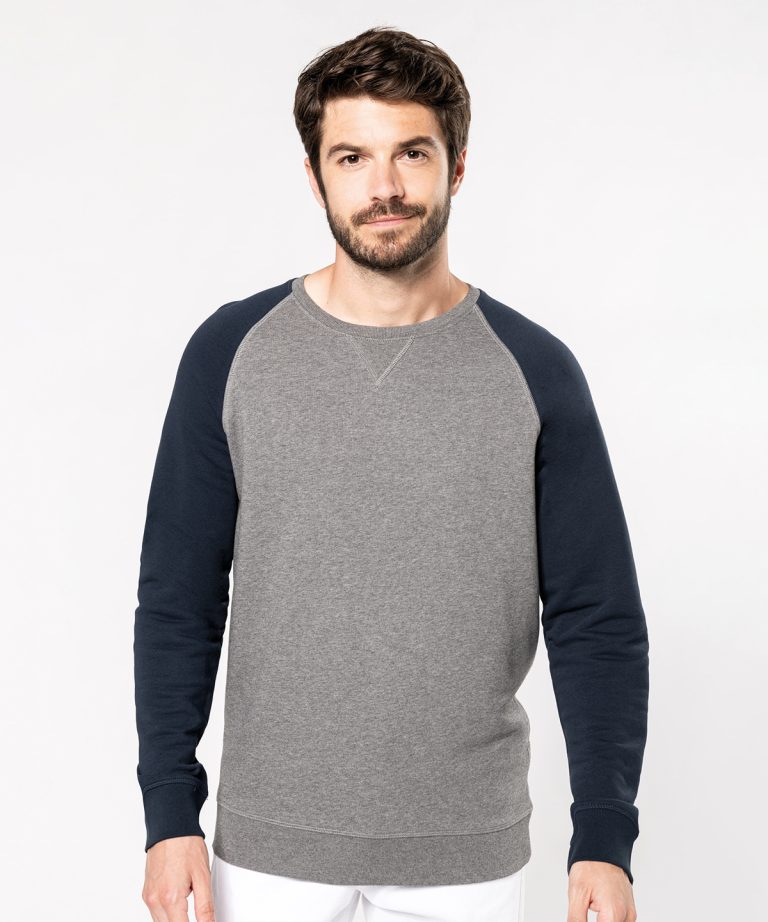 Kariban &#8211; Mens Two &#8211; Tone Organic Crew Neck Raglan Sleeve Sweatshirt KB491, Vivid Promotion Workwear