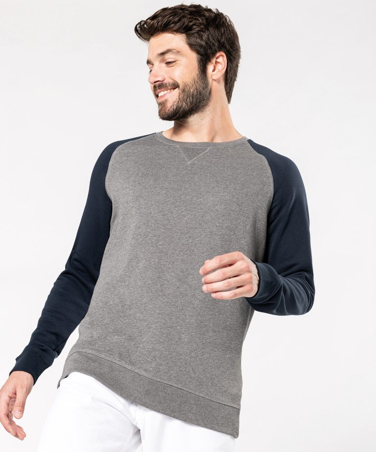 Kariban &#8211; Mens Two &#8211; Tone Organic Crew Neck Raglan Sleeve Sweatshirt KB491, Vivid Promotion Workwear