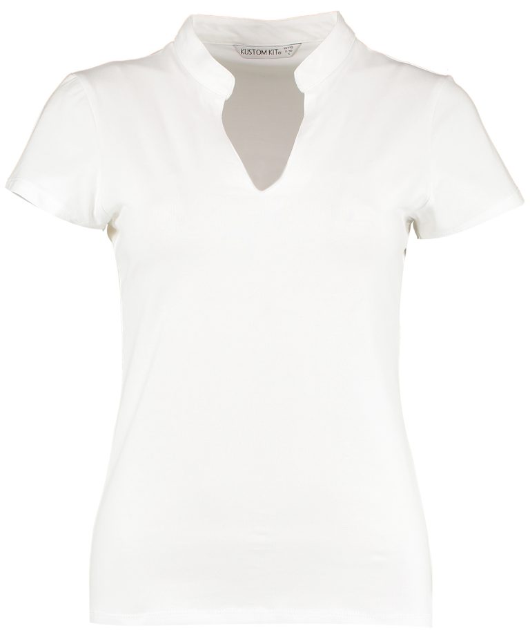 Kustom Kit &#8211; Womens Corporate Short &#8211; Sleeved Top V &#8211; Neck Mandarin Collar (Regular Fit) KK770, Vivid Promotion Workwear