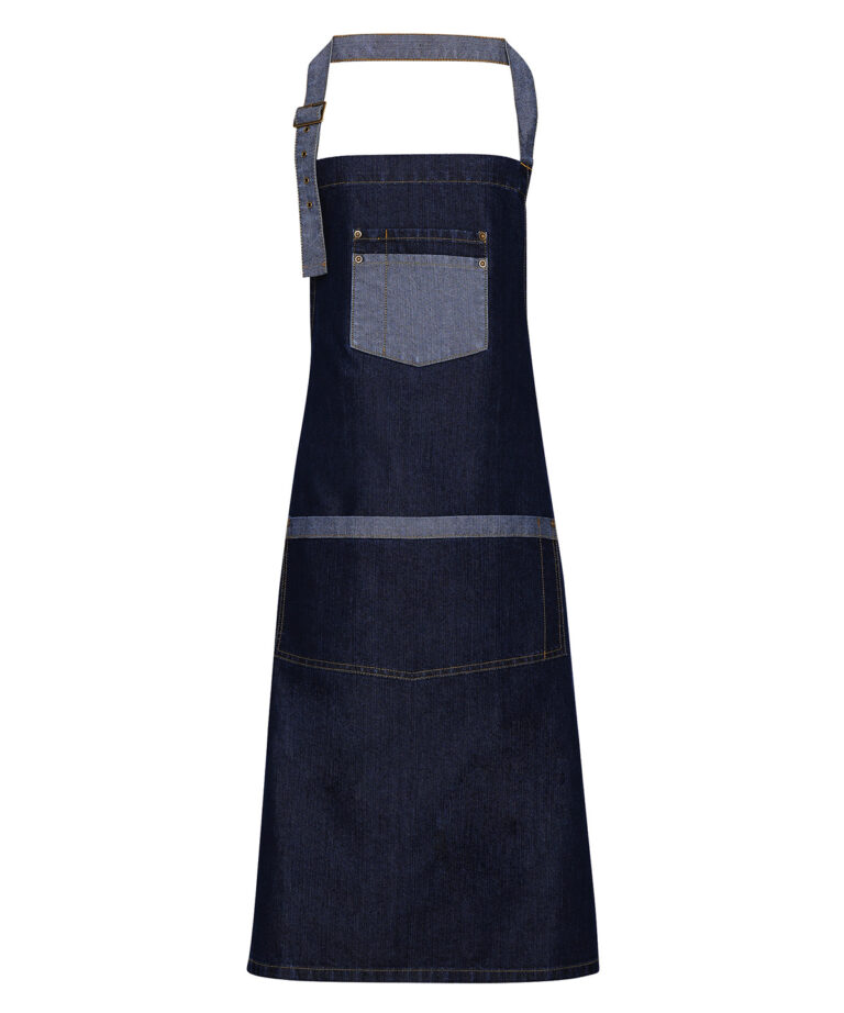 Premier &#8211; Domain Contrast Denim Bib Apron PR127, Vivid Promotion Workwear