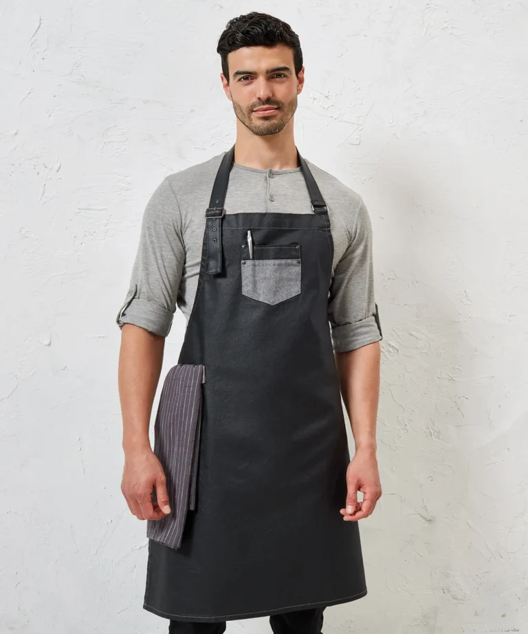 Premier - Division Waxed - Look Denim Bib Apron With Faux Leather PR136