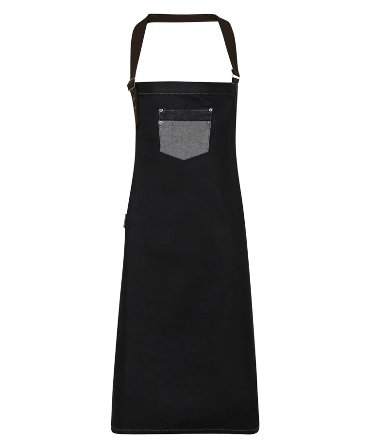 Premier &#8211; Division Waxed &#8211; Look Denim Bib Apron With Faux Leather PR136, Vivid Promotion Workwear