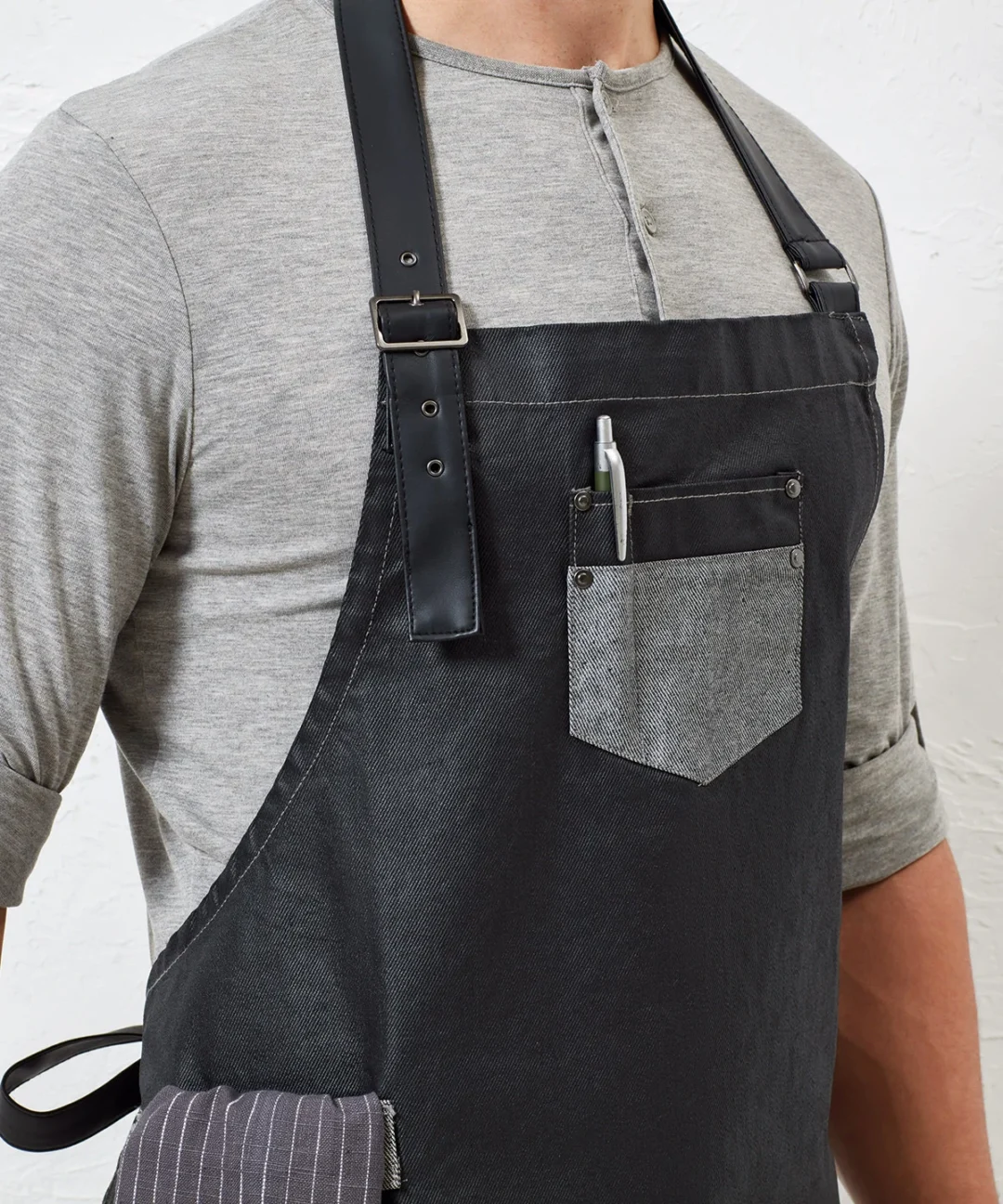 Premier &#8211; Division Waxed &#8211; Look Denim Bib Apron With Faux Leather PR136, Vivid Promotion Workwear
