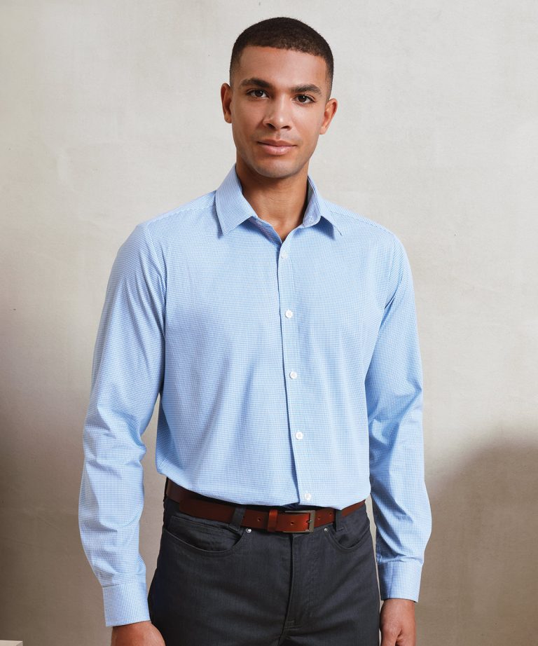 Premier &#8211; Microcheck (Gingham) Long Sleeve Cotton Shirt PR220, Vivid Promotion Workwear