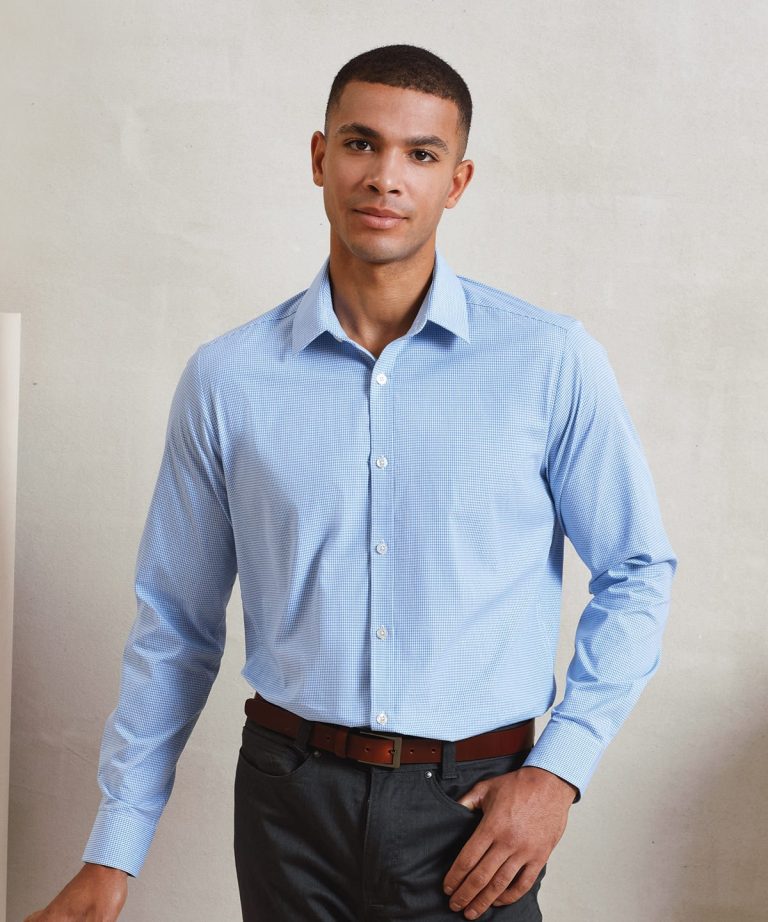 Premier &#8211; Microcheck (Gingham) Long Sleeve Cotton Shirt PR220, Vivid Promotion Workwear