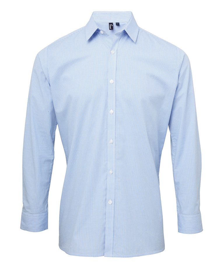 Premier &#8211; Microcheck (Gingham) Long Sleeve Cotton Shirt PR220, Vivid Promotion Workwear