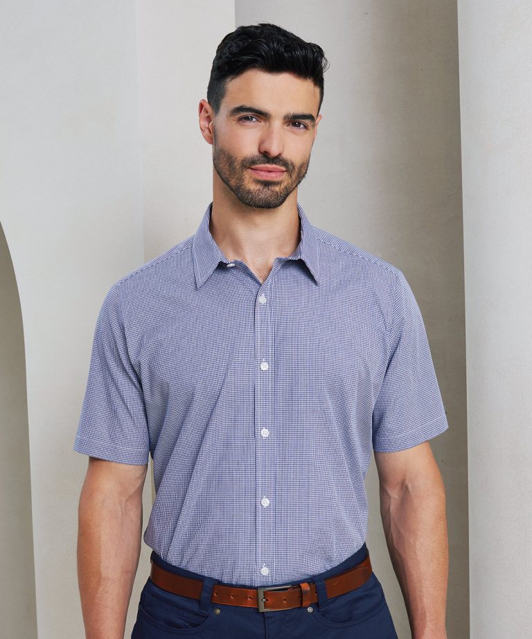 Premier &#8211; Microcheck (Gingham) Short Sleeve Cotton Shirt PR221, Vivid Promotion Workwear