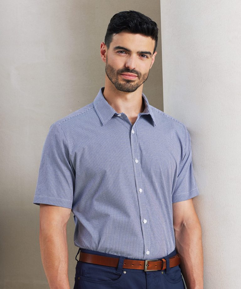 Premier - Microcheck (Gingham) Short Sleeve Cotton Shirt PR221