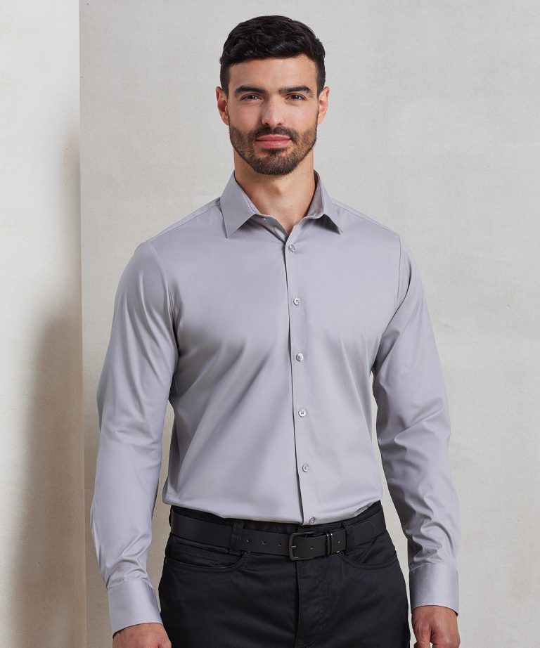 Premier &#8211; Stretch Fit Cotton Poplin Long Sleeve Shirt PR244, Vivid Promotion Workwear