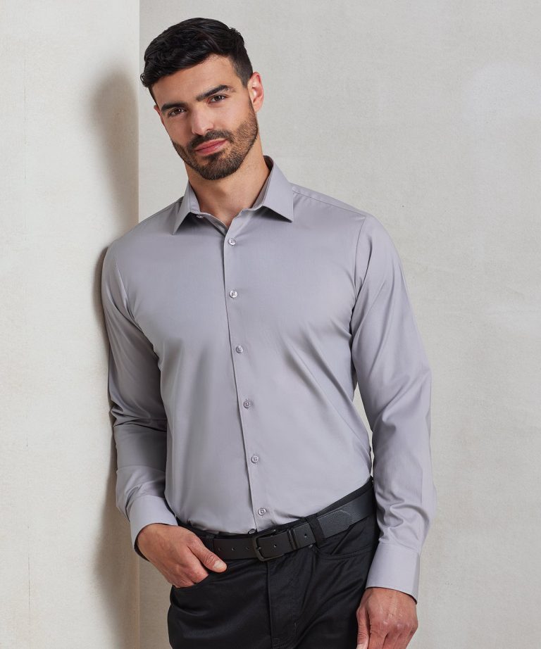 Premier &#8211; Stretch Fit Cotton Poplin Long Sleeve Shirt PR244, Vivid Promotion Workwear