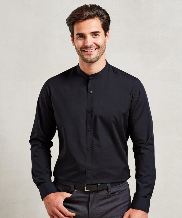 Premier &#8211; Banded Collar Grandad Long Sleeve Shirt PR258, Vivid Promotion Workwear