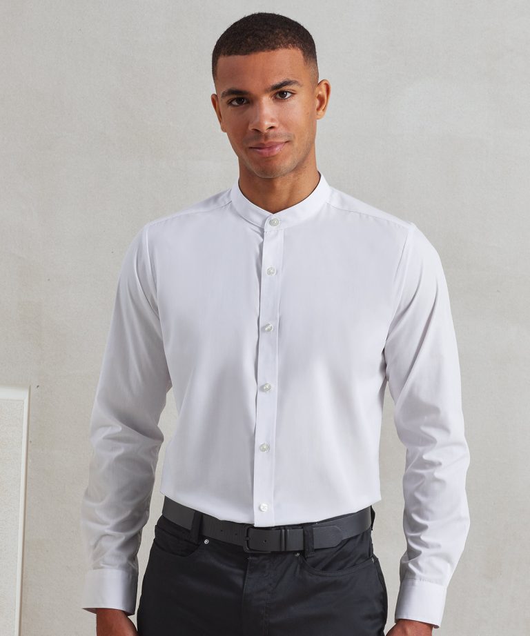 Premier &#8211; Banded Collar Grandad Long Sleeve Shirt PR258, Vivid Promotion Workwear