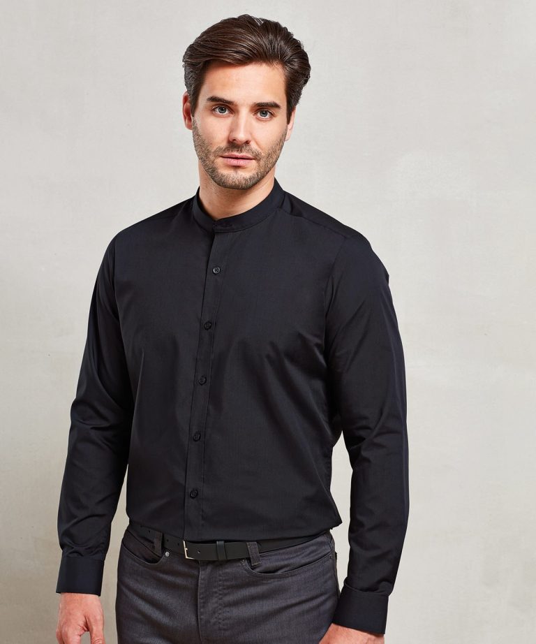 Premier &#8211; Banded Collar Grandad Long Sleeve Shirt PR258, Vivid Promotion Workwear