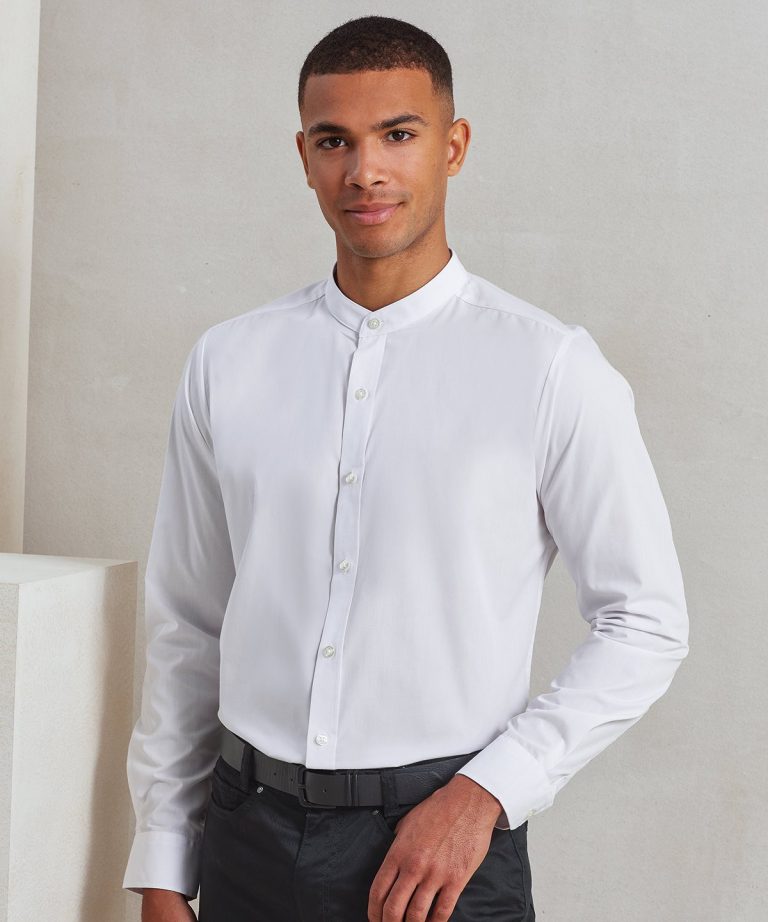 Premier &#8211; Banded Collar Grandad Long Sleeve Shirt PR258, Vivid Promotion Workwear