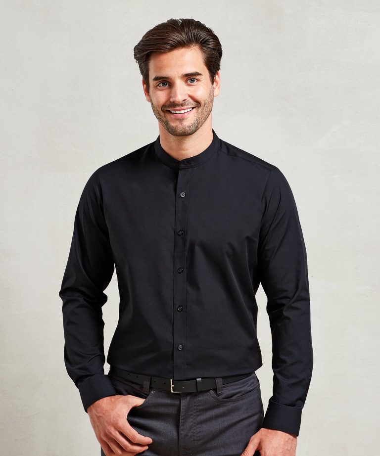 Premier &#8211; Banded Collar Grandad Long Sleeve Shirt PR258, Vivid Promotion Workwear