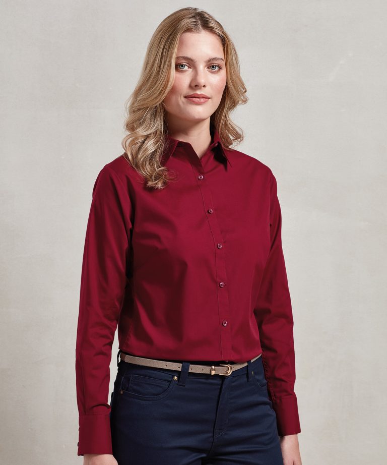 Premier &#8211; Womens Poplin Long Sleeve Blouse PR300, Vivid Promotion Workwear