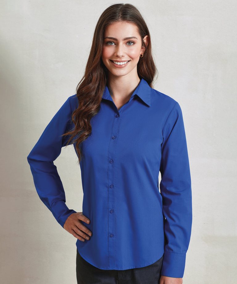 Premier &#8211; Womens Poplin Long Sleeve Blouse PR300, Vivid Promotion Workwear