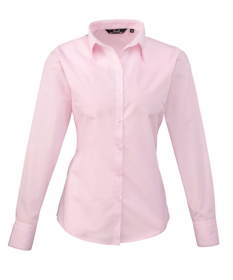 Premier &#8211; Womens Poplin Long Sleeve Blouse PR300, Vivid Promotion Workwear