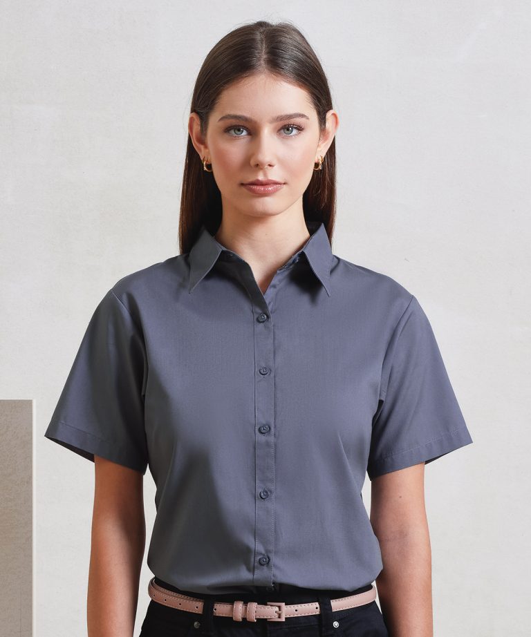Premier &#8211; Womens Short Sleeve Poplin Blouse PR302, Vivid Promotion Workwear