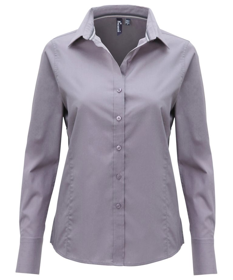 Premier &#8211; Womens Long Sleeve Fitted Friday Bar Shirt PR314, Vivid Promotion Workwear