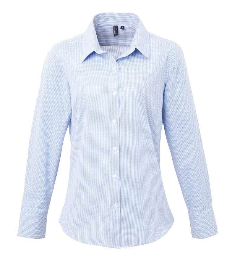 Premier - Womens Microcheck (Gingham) Long Sleeve Cotton Shirt PR320