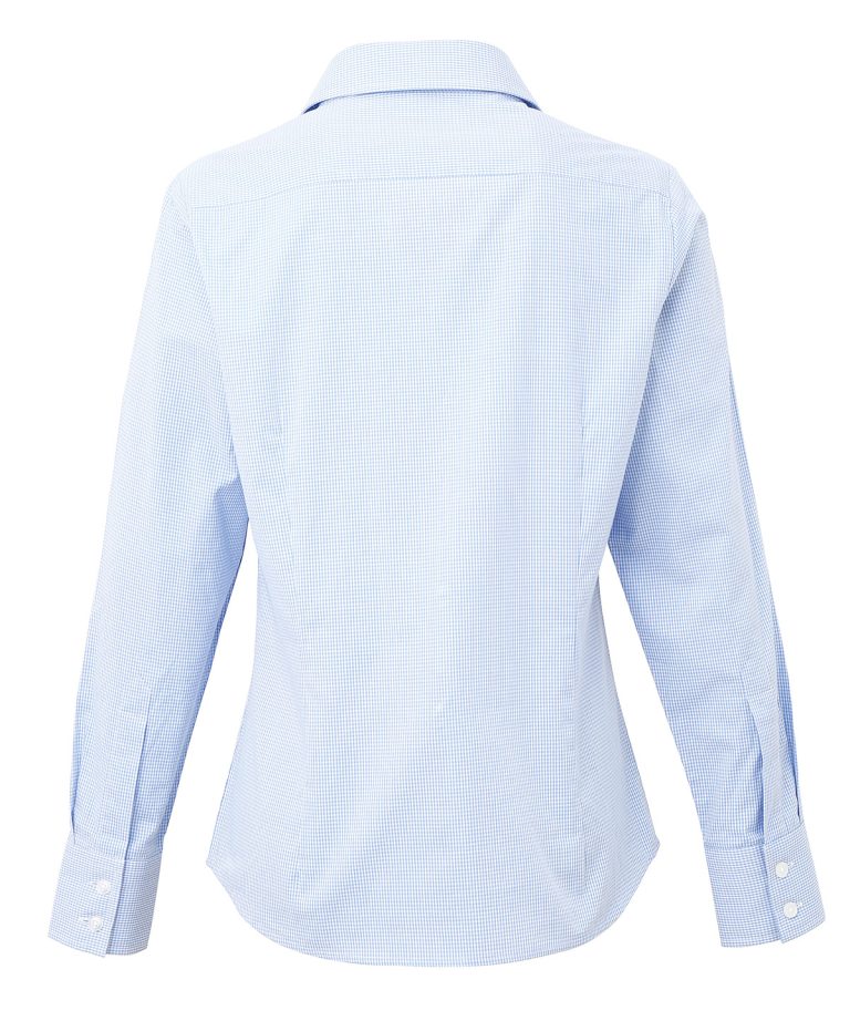 Premier &#8211; Womens Microcheck (Gingham) Long Sleeve Cotton Shirt PR320, Vivid Promotion Workwear