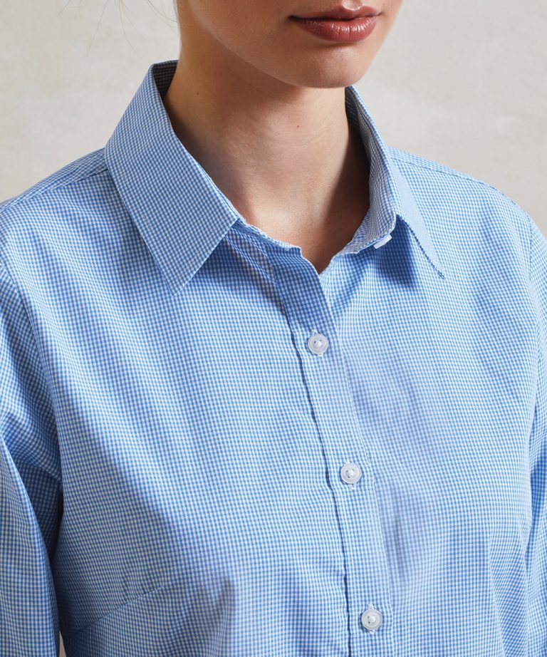 Premier &#8211; Womens Microcheck (Gingham) Long Sleeve Cotton Shirt PR320, Vivid Promotion Workwear
