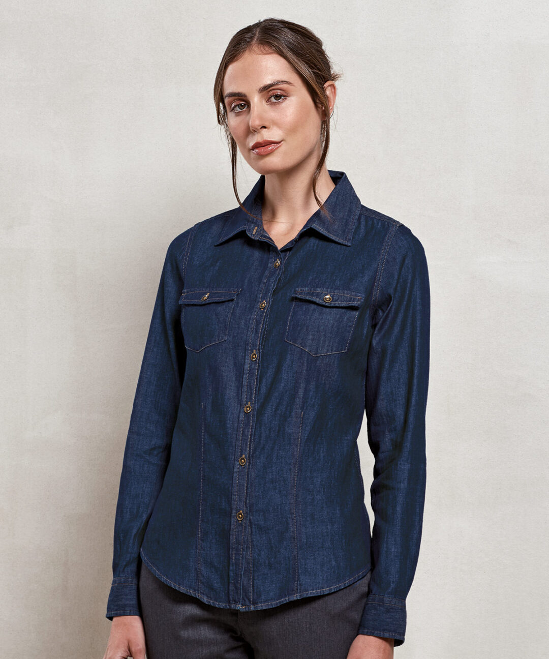 Premier &#8211; Womens Jeans Stitch Denim Shirt PR322, Vivid Promotion Workwear