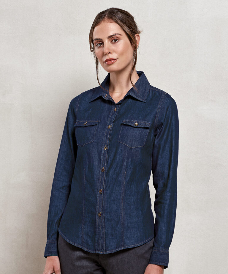 Premier &#8211; Womens Jeans Stitch Denim Shirt PR322, Vivid Promotion Workwear