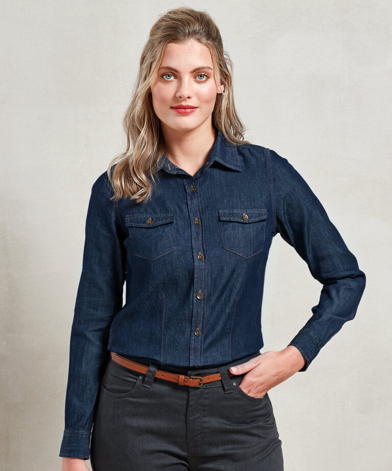 Premier - Womens Jeans Stitch Denim Shirt PR322