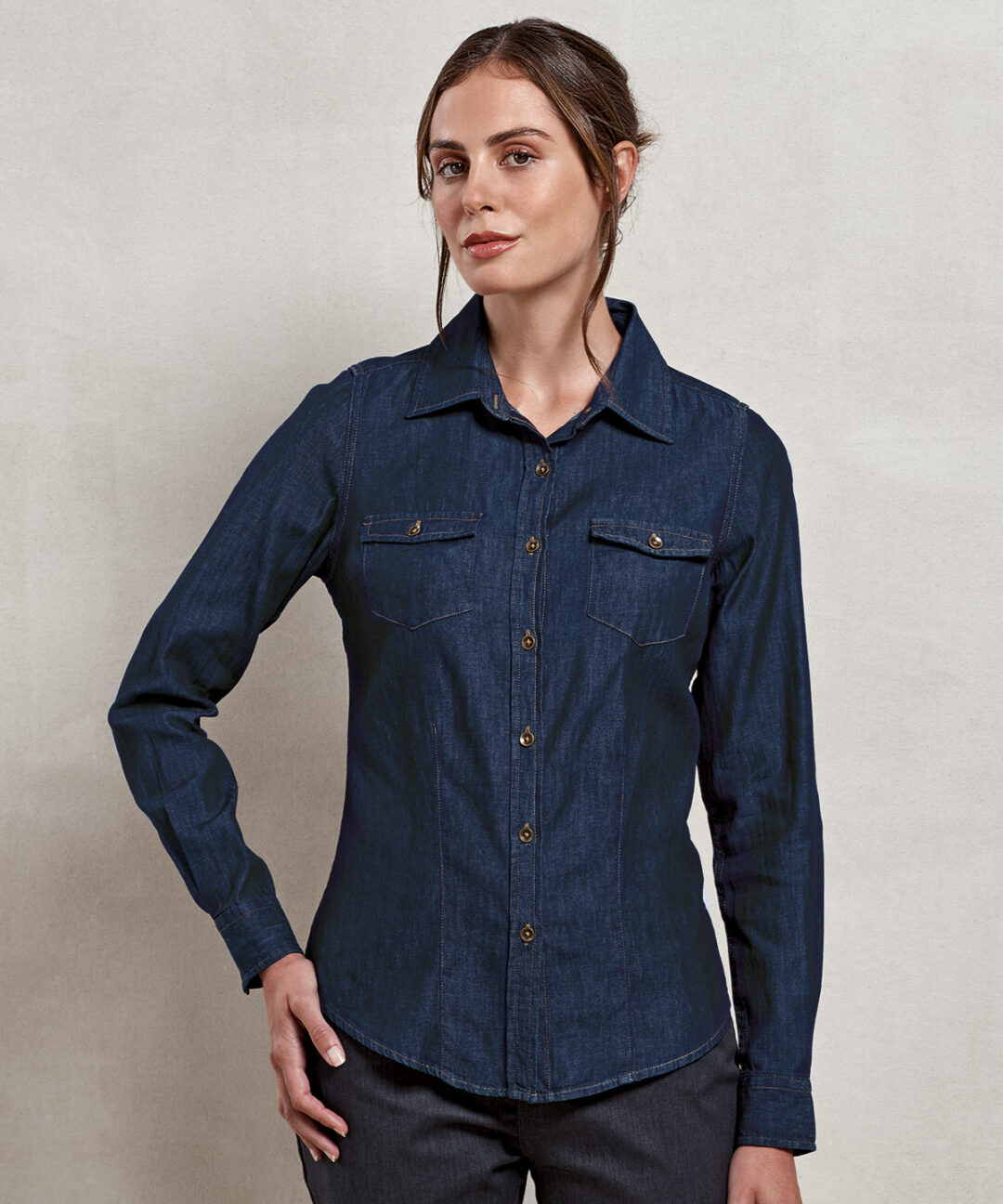 Premier &#8211; Womens Jeans Stitch Denim Shirt PR322, Vivid Promotion Workwear