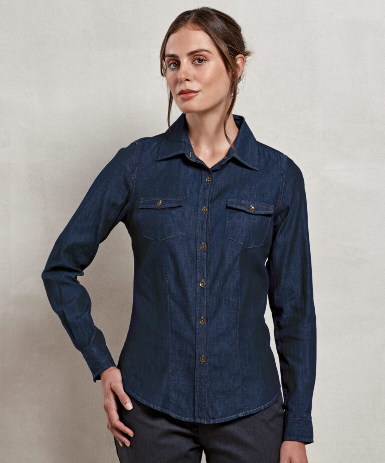 Premier &#8211; Womens Jeans Stitch Denim Shirt PR322, Vivid Promotion Workwear