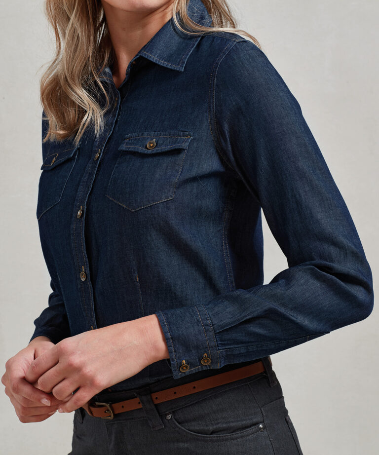 Premier &#8211; Womens Jeans Stitch Denim Shirt PR322, Vivid Promotion Workwear