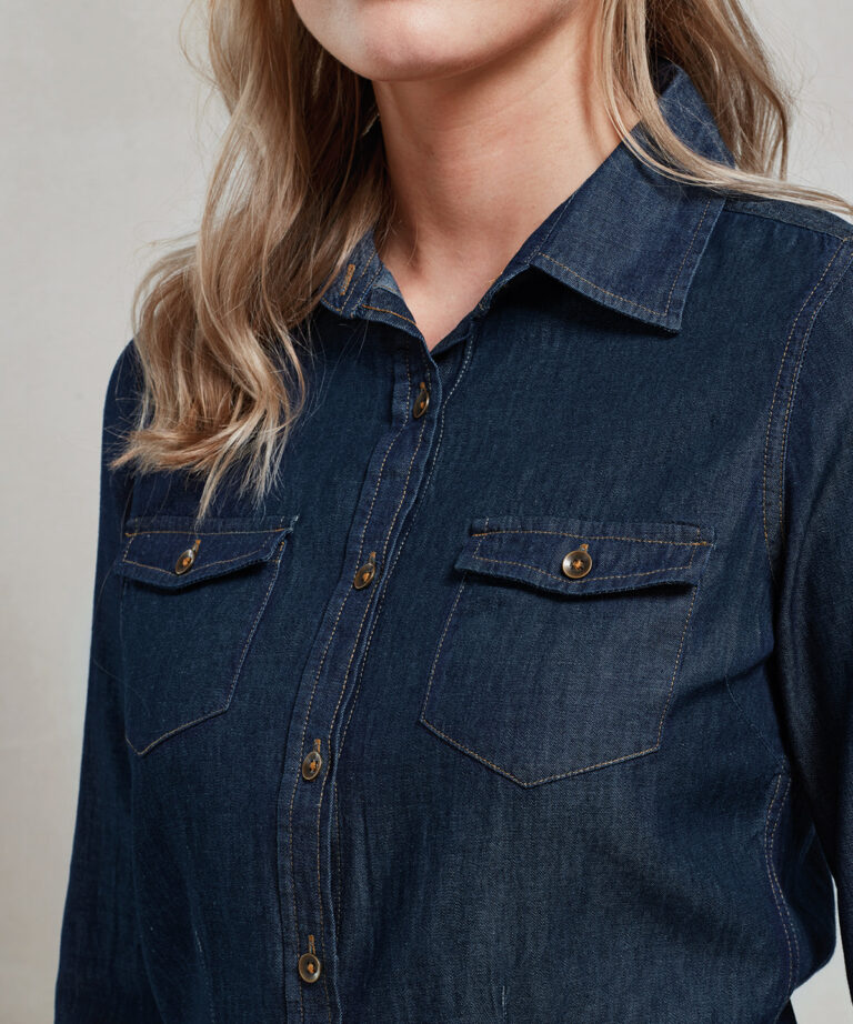 Premier &#8211; Womens Jeans Stitch Denim Shirt PR322, Vivid Promotion Workwear