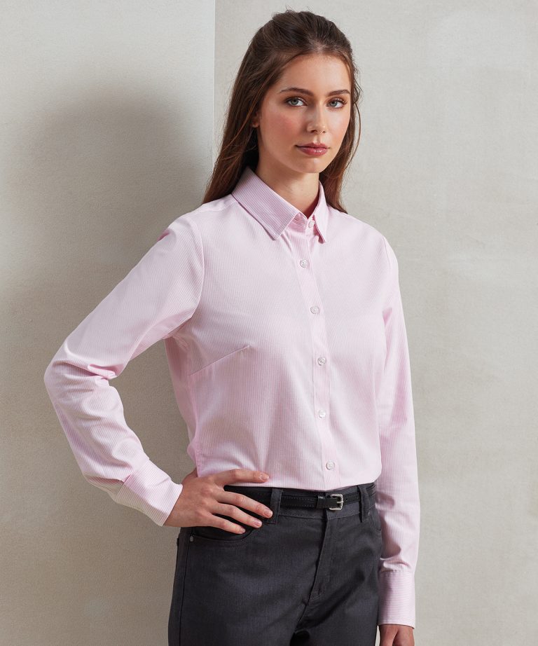 Premier - Womens Cotton Rich Oxford Stripes Blouse PR338