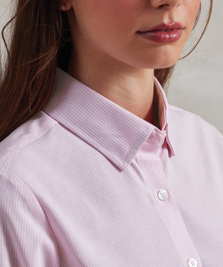 Premier &#8211; Womens Cotton Rich Oxford Stripes Blouse PR338, Vivid Promotion Workwear