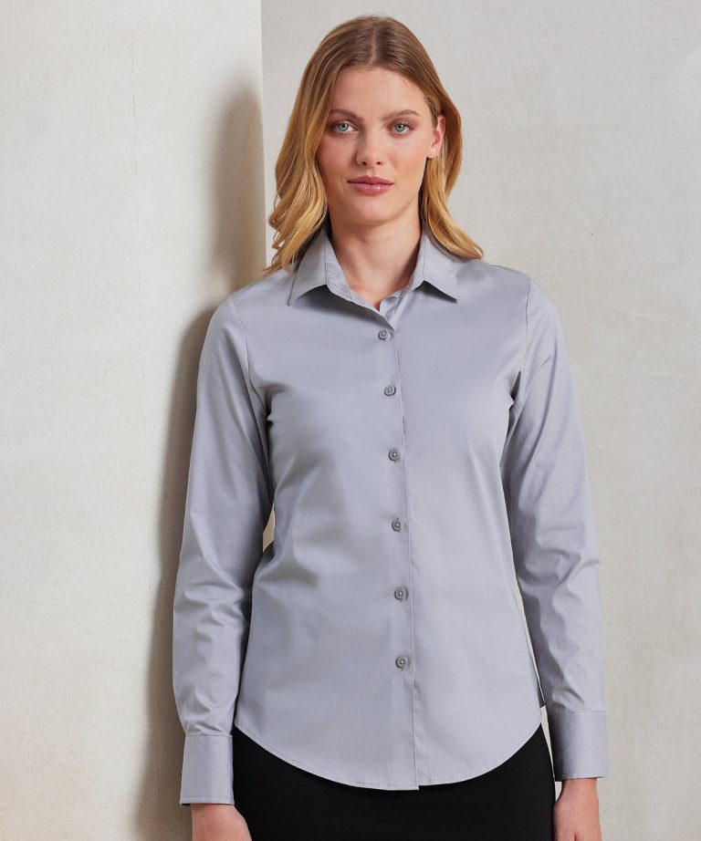 Premier &#8211; Womens Stretch Fit Cotton Poplin Long Sleeve Blouse PR344, Vivid Promotion Workwear