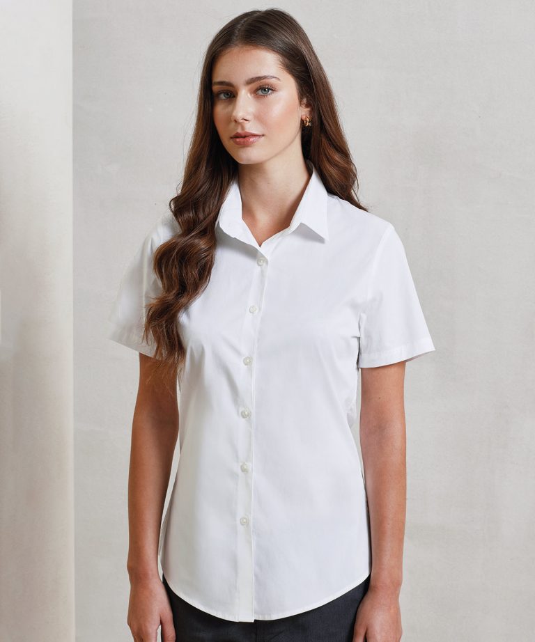 Premier &#8211; Womens Stretch Fit Cotton Poplin Short Sleeve Blouse PR346, Vivid Promotion Workwear