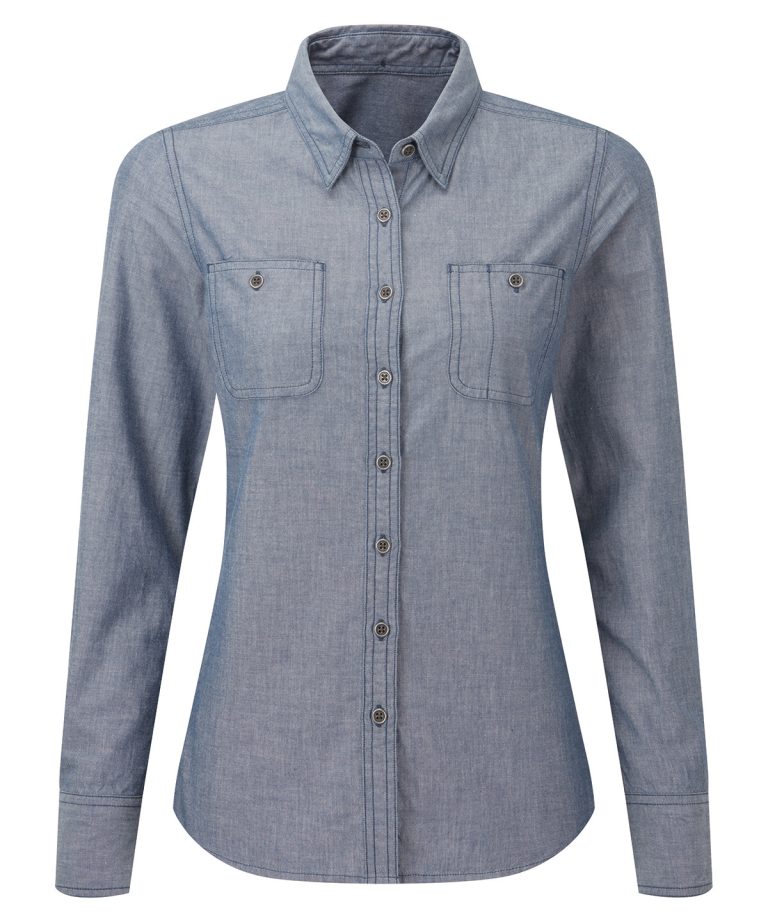 Premier &#8211; Womens Chambray Shirt |  Organic And Fairtrade Certified PR347, Vivid Promotion Workwear