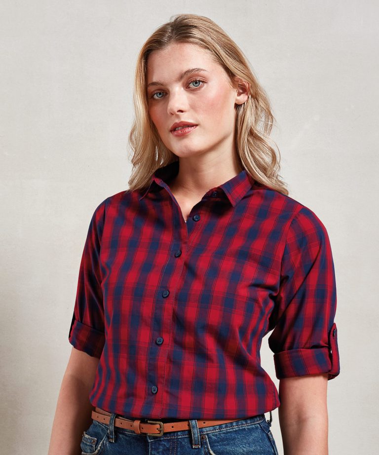 Alternative view of Premier - Womens Mulligan Check Cotton Long Sleeve Shirt PR350